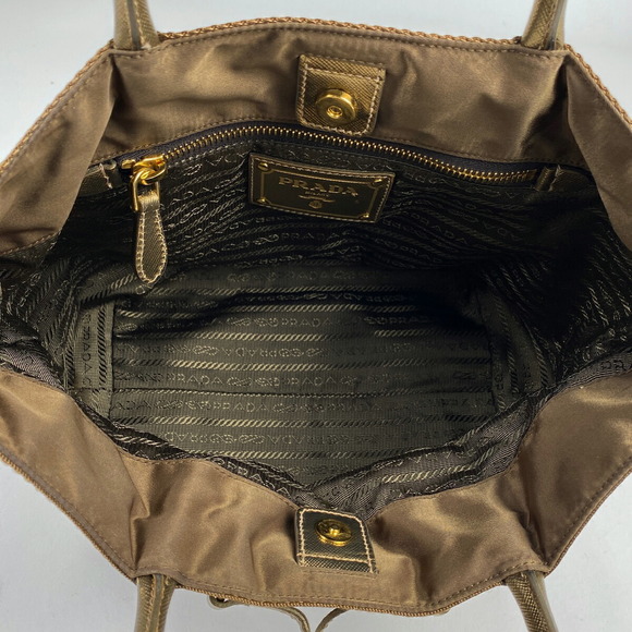 Prada Logo Handbag Tote Bag Nylon Brown - Picture 6 of 6